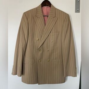 TED BAKER GLOBAL LUXE TAN & WHITE STRIPED MEN'S BLAZER SIZE 40R PINK MAP LINING